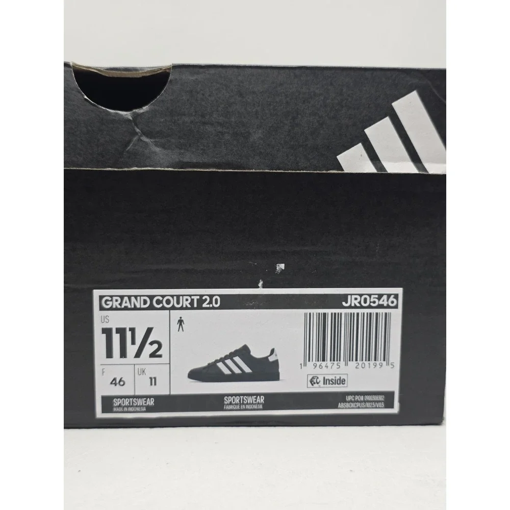 Adidas Grand Court 2.0 Size 11.5 Mens Black White Athletic Shoes JR0546 New